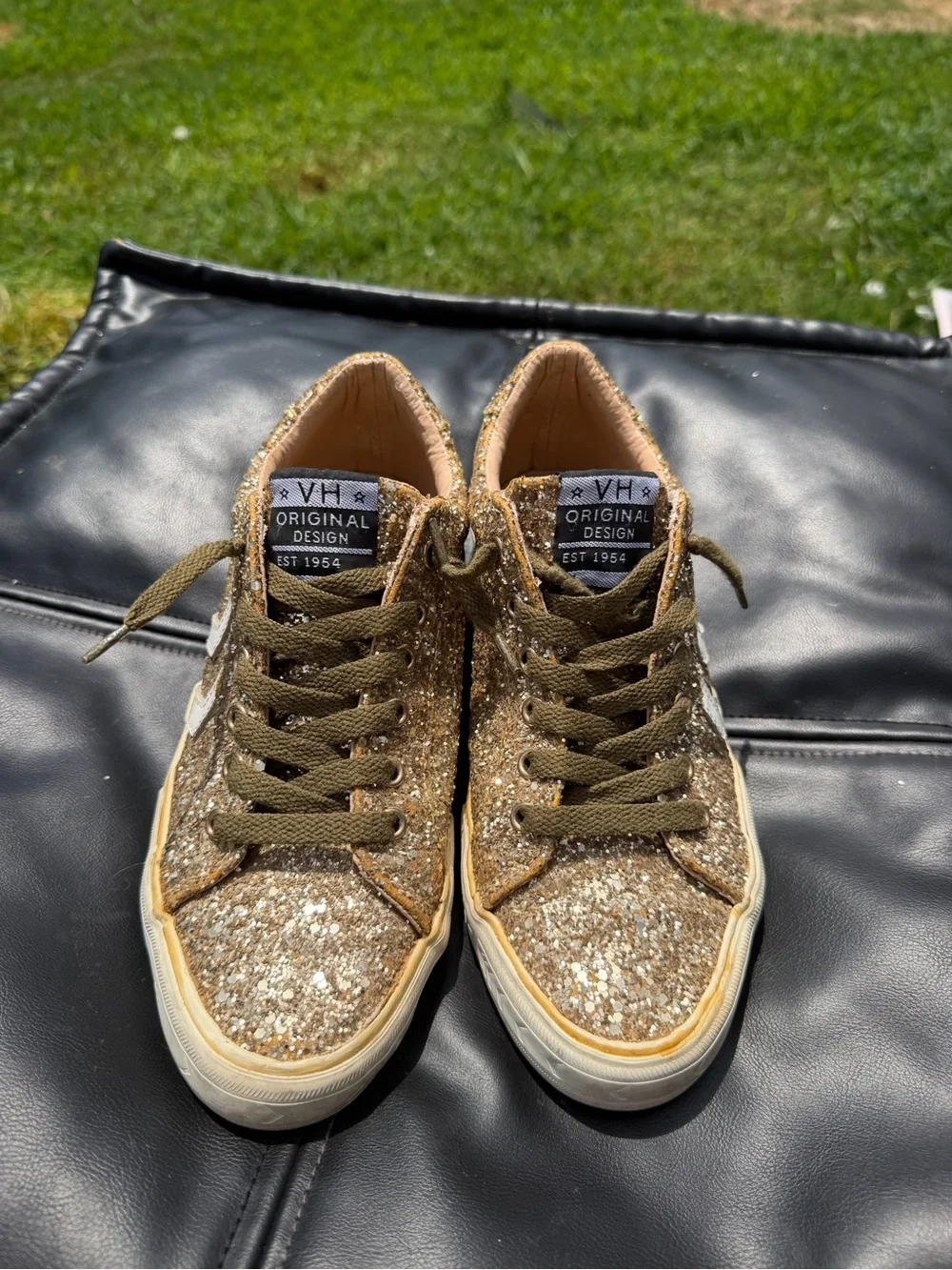 Vintage Havana Gold Glitter Sneakers with White Chevron